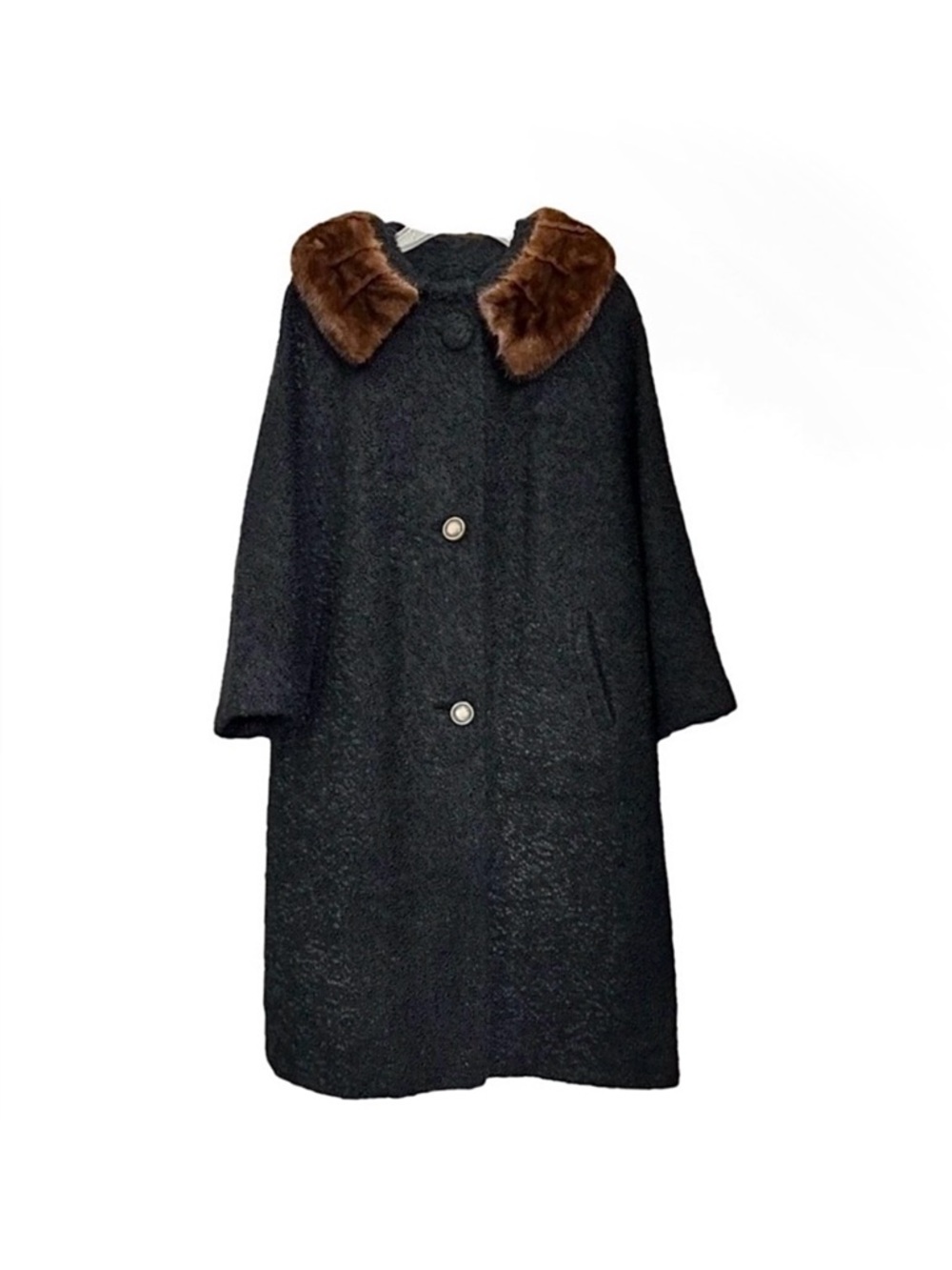 Vintage Faux Curly Persian Lamb/Wool Mink Collar Dress Overcoat 50's Unbranded